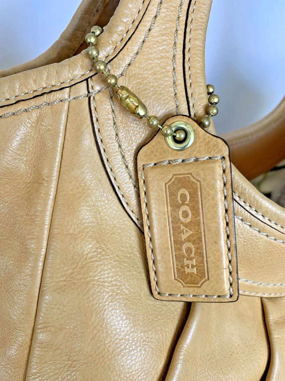 Coach Pleated Ergo Tote #12240 Tan Leather Tattersall Lining 2008 Shoulder Bag - Picture 10 of 16